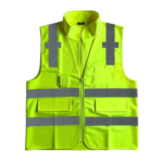 High-visibility safety reflector jacket in neon green for site workers