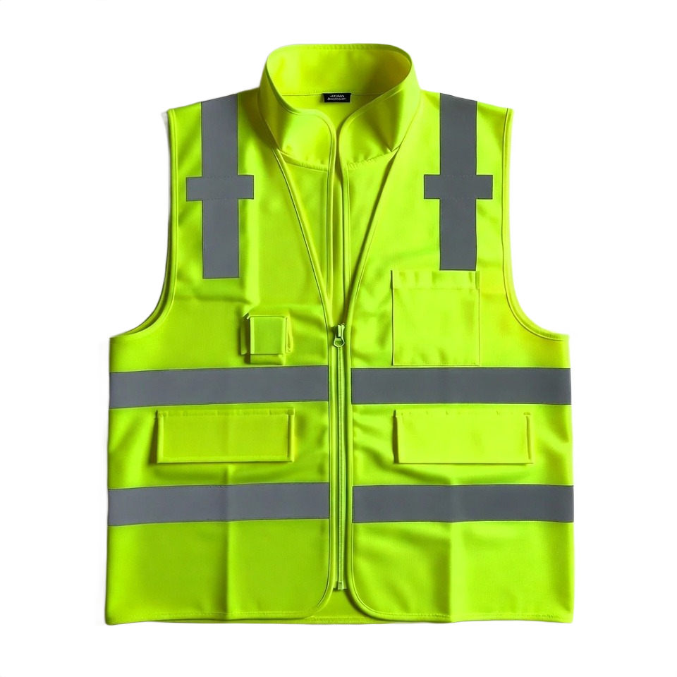 High-visibility safety reflector jacket in neon green for site workers
