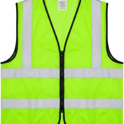 High-visibility safety reflector jacket in neon green for site workers