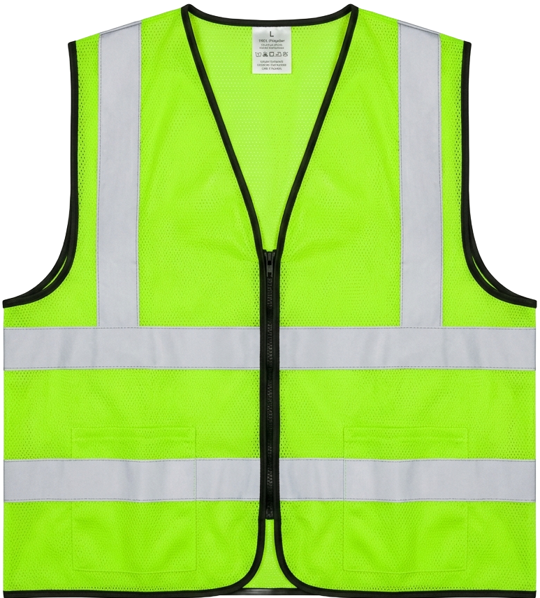 High-visibility safety reflector jacket in neon green for site workers